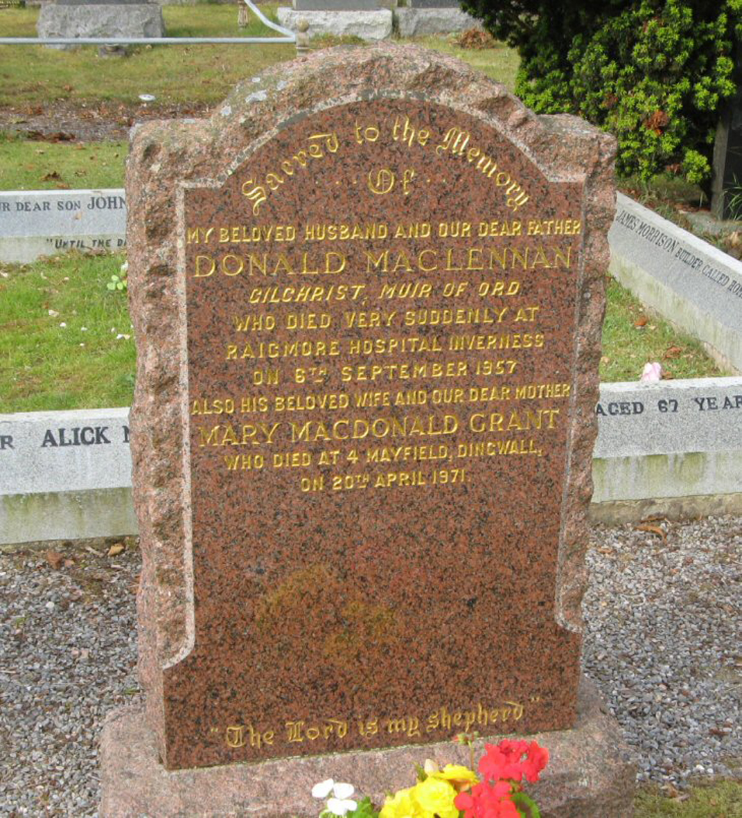 Photo of headstones/Donald MacLennan died 1957 MI Urray West